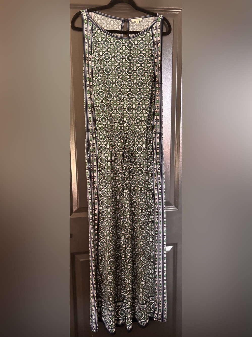 Max Studio Green Patterned Sleeveless Drawstring Jumpsuit